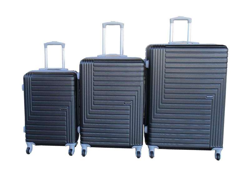 SMTE Durable Black ABS Luggage Set - Lightweight, Water Resistant, 3-Piece with keychain