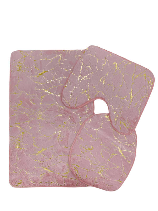 SMTE Azaz - Bathroom Mat 3pc set Marble Look - Baby pink with keychain