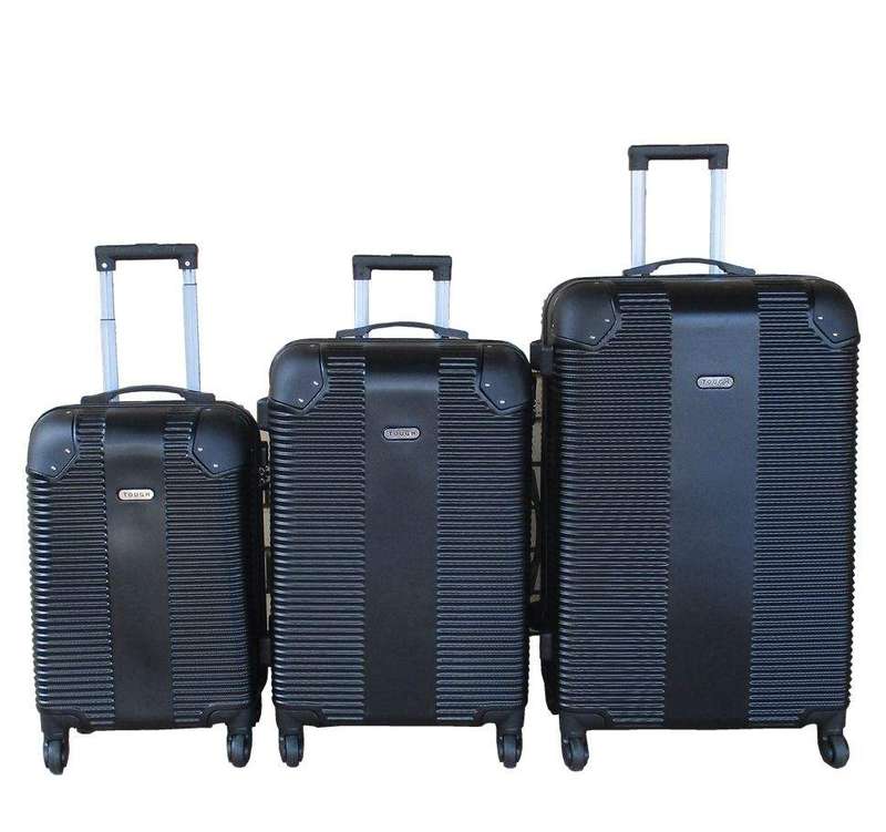SMTE 3-Piece Black ABS Luggage Set with Silver Accents, Durable &Lightweight with keychain