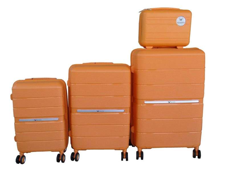 SMTE Bright Orange PP Luggage Set - 4 Piece, TSA Locks, Spinner Wheels with keychain