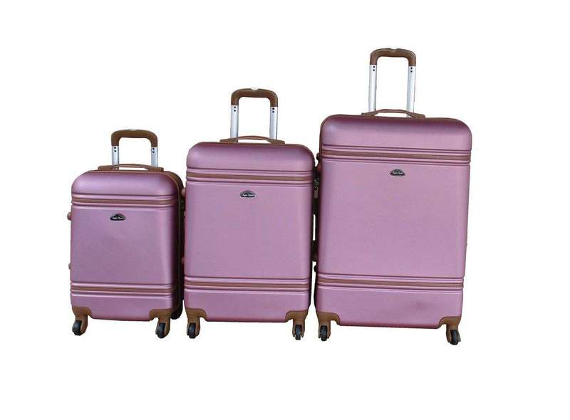 SMTE Pink ABS Hard-shell Luggage Set, 3 Piece Spinner Wheels with keychain