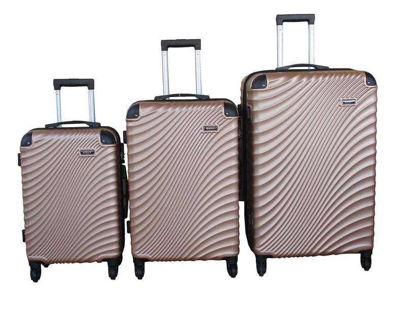 SMTE 3 Piece Travel 30-Inch Luggage Suitcase Bag Set - Stylish - Gold with keychain