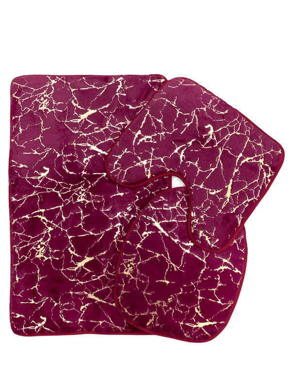 SMTE Azaz - Bathroom Mat 3pc set Marble Look - Dark purple with keychain