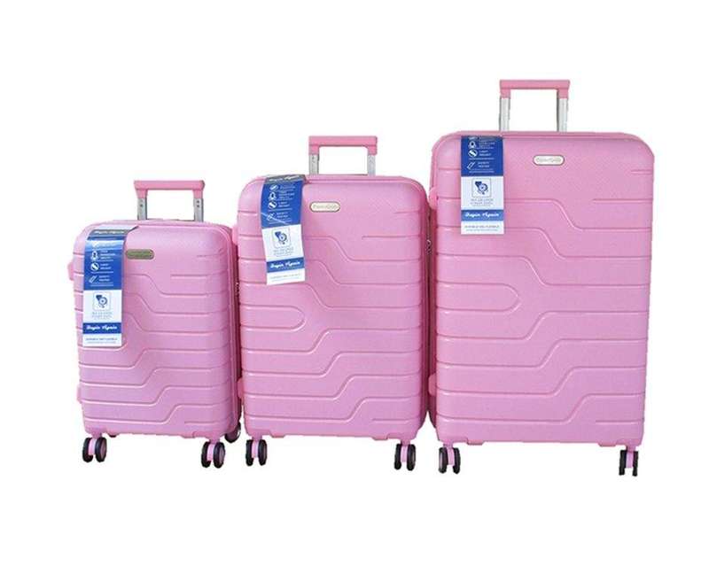 SMTE Unbreakable Travel Luggage 3 Piece Suitcases Spinner - Light Pink with keychain