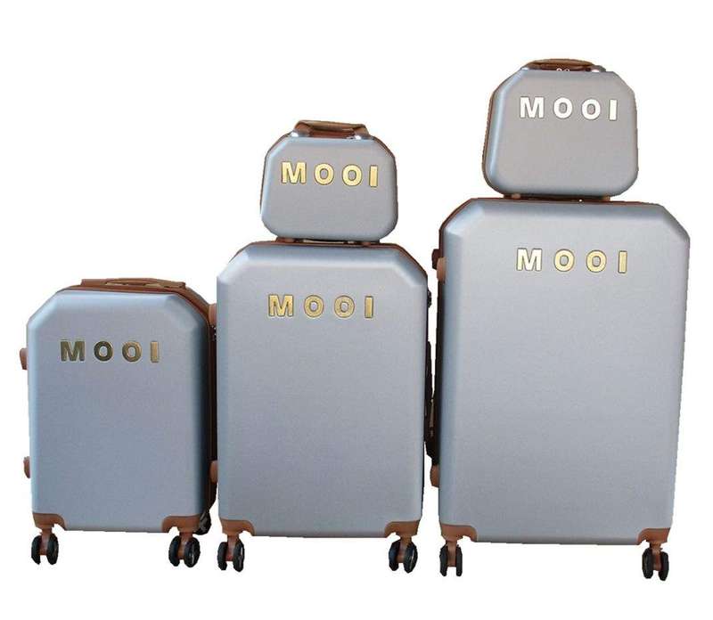 SMTE MOOI ABS Silver Luggage Set with Spinner Wheels and TSA Lock, 5-Piece with keychain