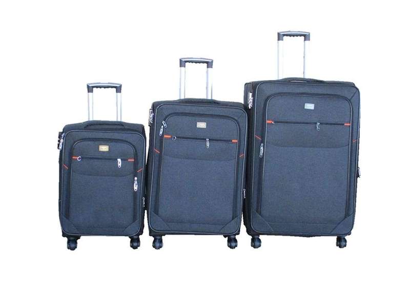SMTE Grey Fabric 3-Piece Trolley Luggage Set - Soft-Sided Suitcases with keychain