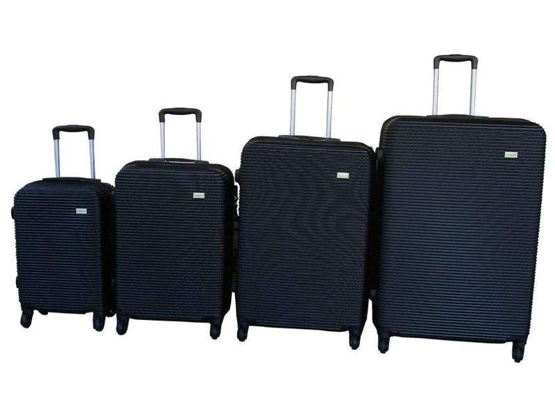 SMTE 4-Piece Black ABS Luggage Set with Spinner Wheels and Telescoping Handles with keychain
