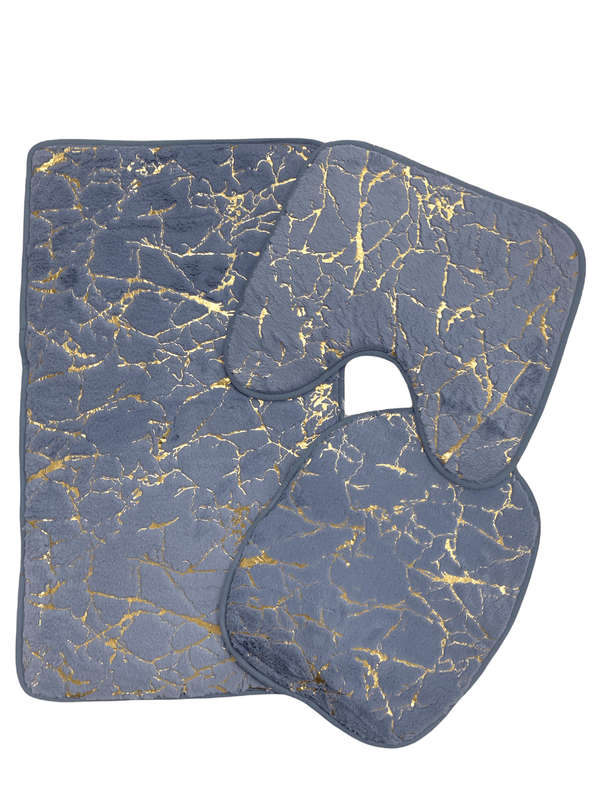 SMTE Azaz - Bathroom Mat 3pc set Marble Look - Royal blue with keychain