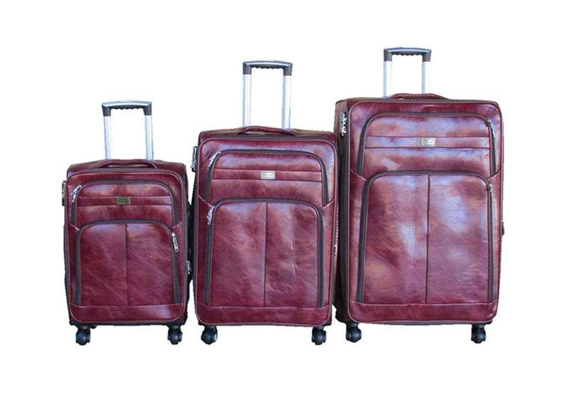SMTE 3 Piece PU Leather Expandable Trolley Luggage Set - Burgundy with keychain