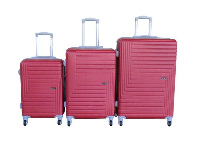 SMTE ABS Plastic Hard-Shell Suitcase Luggage Set - Bright Red - 3 Piece with keychain