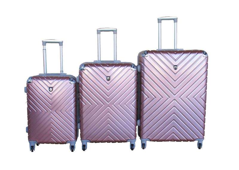 SMTE Blue Star 3-Piece Hard-Shell Luggage Set-Metallic Pink, Spinner Wheels with keychain