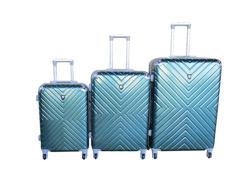 SMTE Blue Star 3-Piece ABS Hard Shell Luggage Set - Metallic Teal,Spinner Wheels with keychain