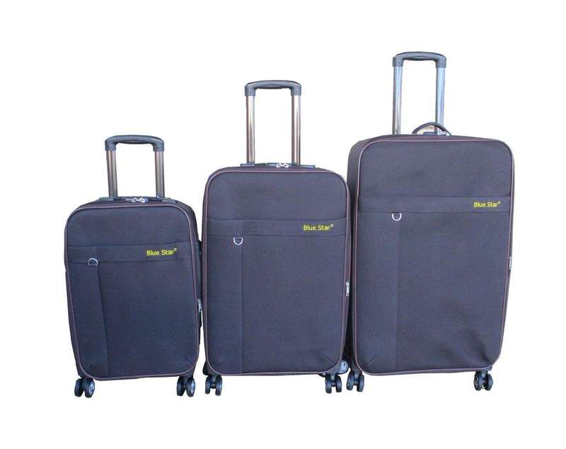 SMTE Blue Star 3-Piece Soft-Sided Luggage Set - Spinner Wheels, Brown Fabric with keychain