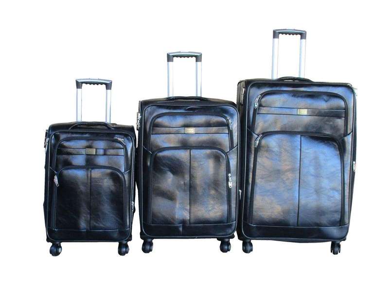 SMTE Blue Star -PU Leather 3-Piece Trolley Luggage Set, Spinner Wheels - Black with keychain