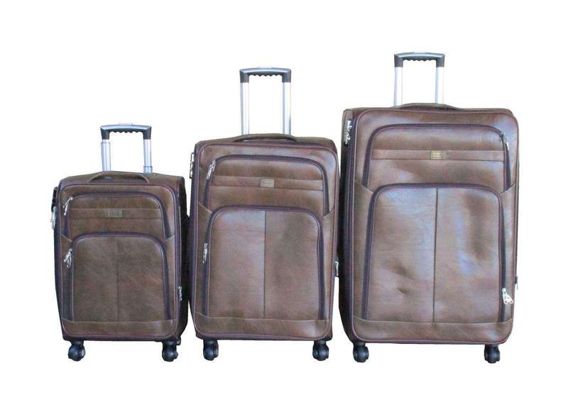 SMTE Blue Star PU Leather Expandable Trolley Luggage Set - 3 Piece, Brown with keychain