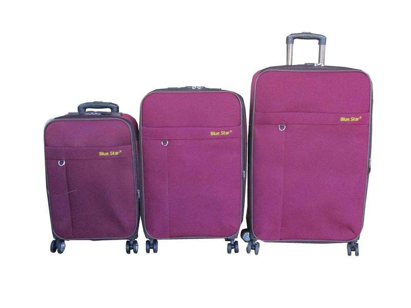 SMTE Blue Star 3-Piece Maroon Fabric Trolley Luggage Set with Spinner Wheels with keychain