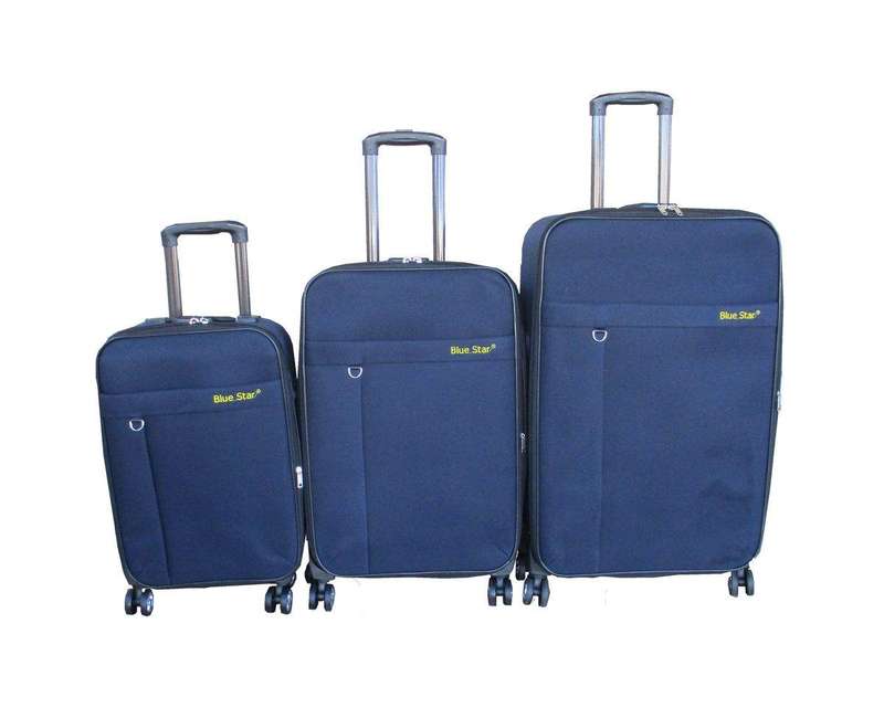 SMTE Blue Star - 3-Piece Navy Fabric Trolley Luggage Set with Spinner Wheels with keychain