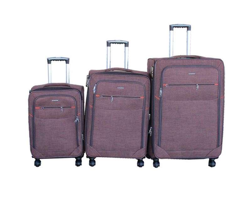 SMTE Blue Star Brown Fabric 3-Piece Trolley Luggage Set with Spinner Wheels with keychain