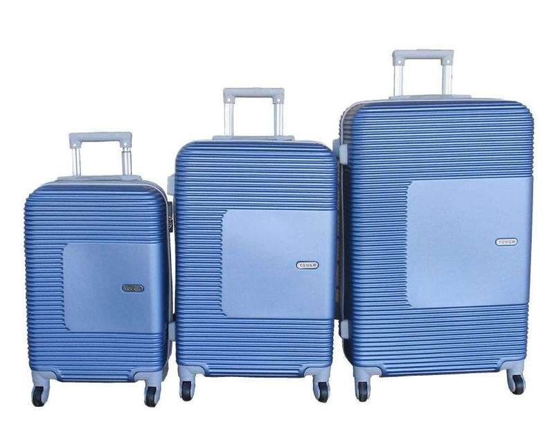 SMTE TOUGH ABS Blue Trolley Case Set - 3 Sleek Suitcases, 4 Spinner Wheels with keychain