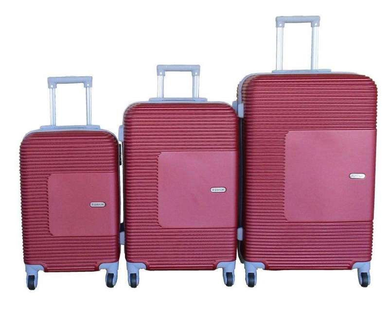 SMTE TOUGH ABS Maroon Trolley Case Set - 3 Sizes, Ribbed Design, Spinner Wheels with keychain