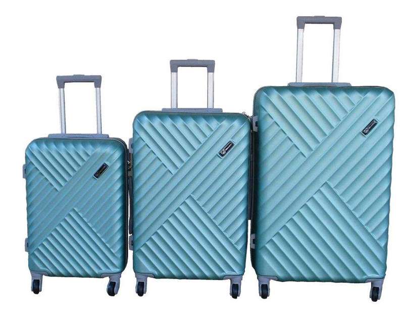 SMTE 3 Piece ABS Trolley Case Luggage Set Durable 360 Wheels - Green with keychain