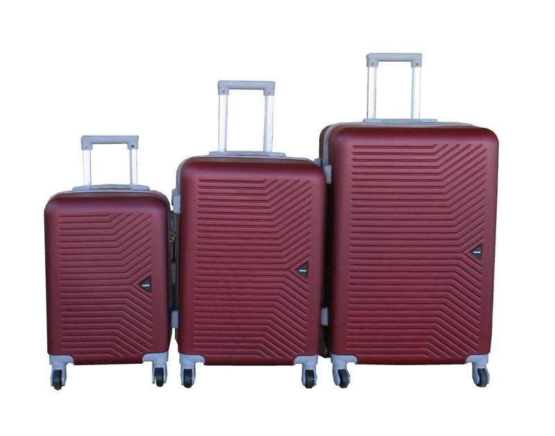 SMTE TOUGH ABS Trolley Case Set - Red, 360 Spinner Wheels, Built-in Lock - 3-Piece with keychain