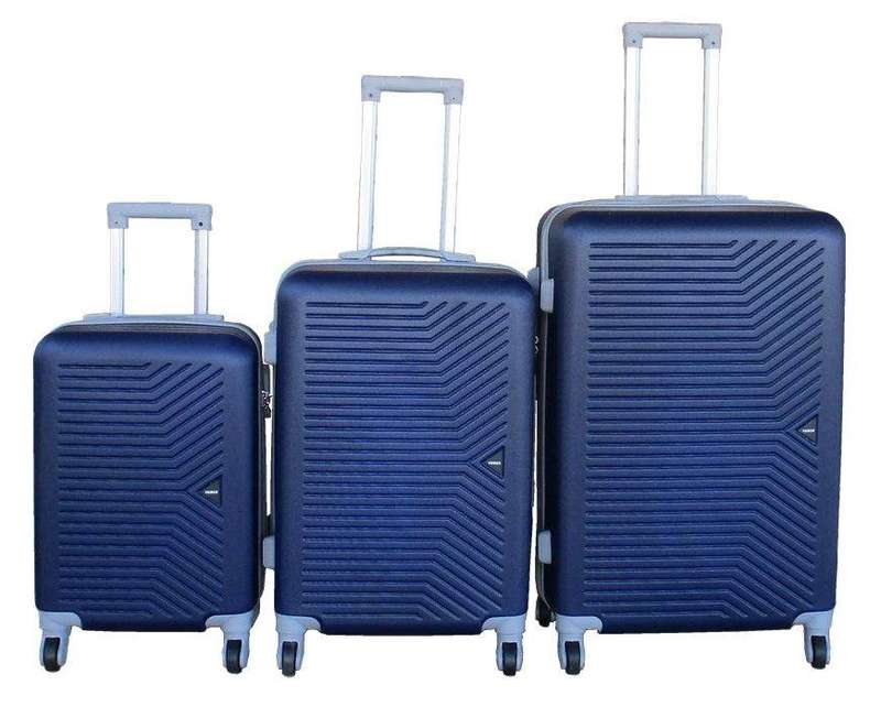 SMTE TOUGH Luggage Set ABS Shell Spinner Wheels, Telescopic Handles - Navy Blue - 3-Piece with ke...