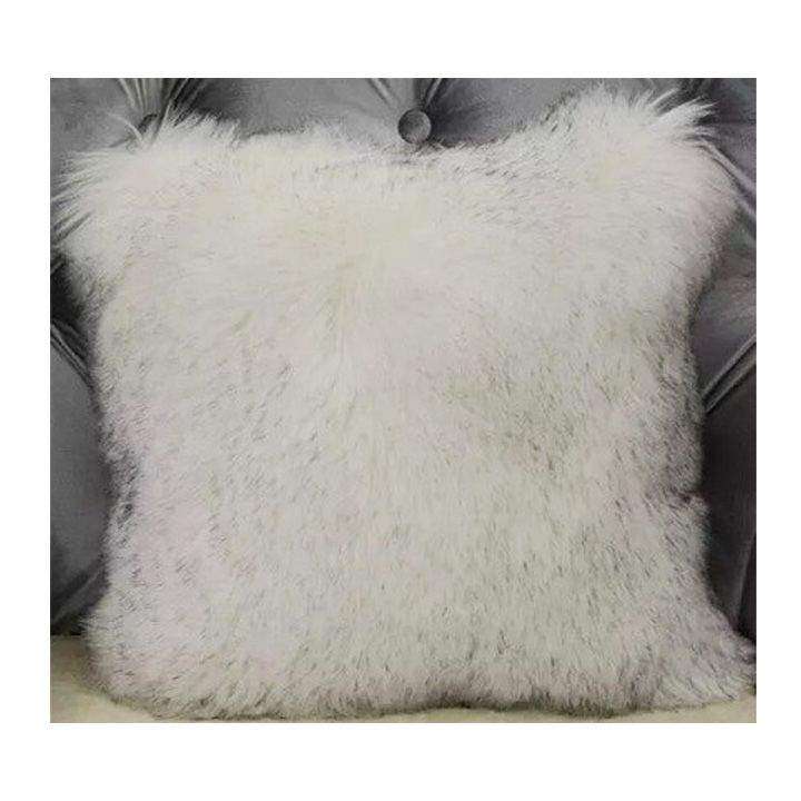SMTE Faux Fur Square Cushion - WhiteGrey with keychain