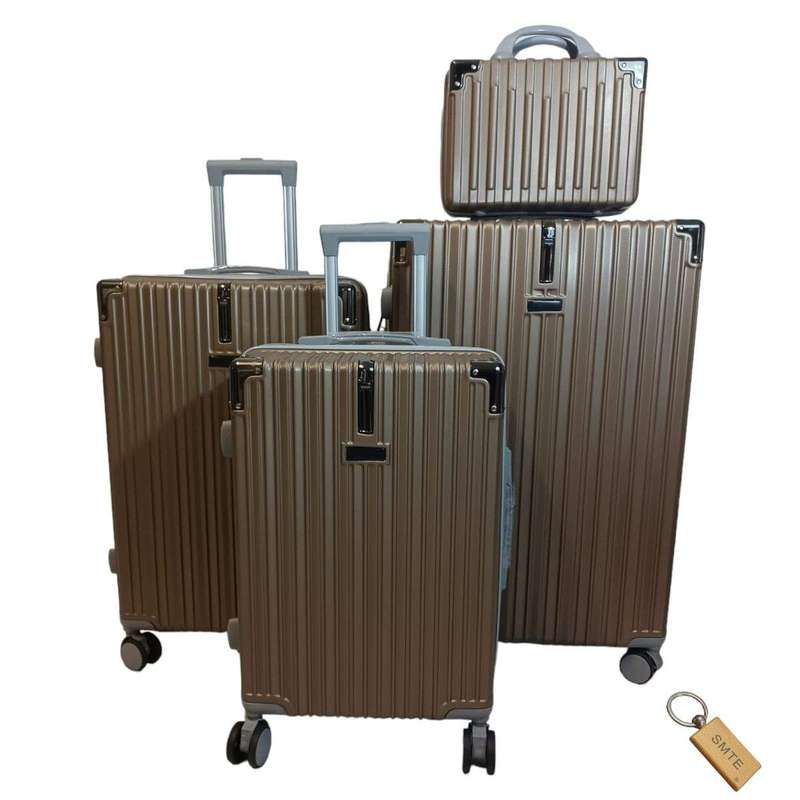 SMTE Deluxe Travel Luggage Set - GX4 and Smte Keyring - 4 Piece - Brown with keychain