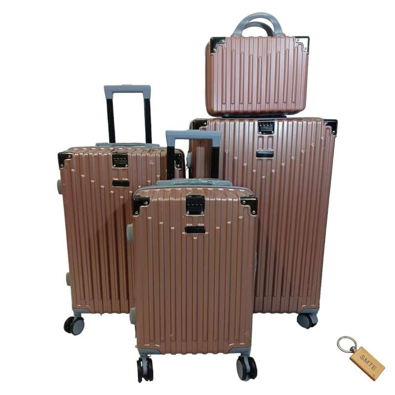 SMTE Deluxe Travel Luggage Set - GX4 and Smte Keyring - 4 Piece - Rose Gold with keychain