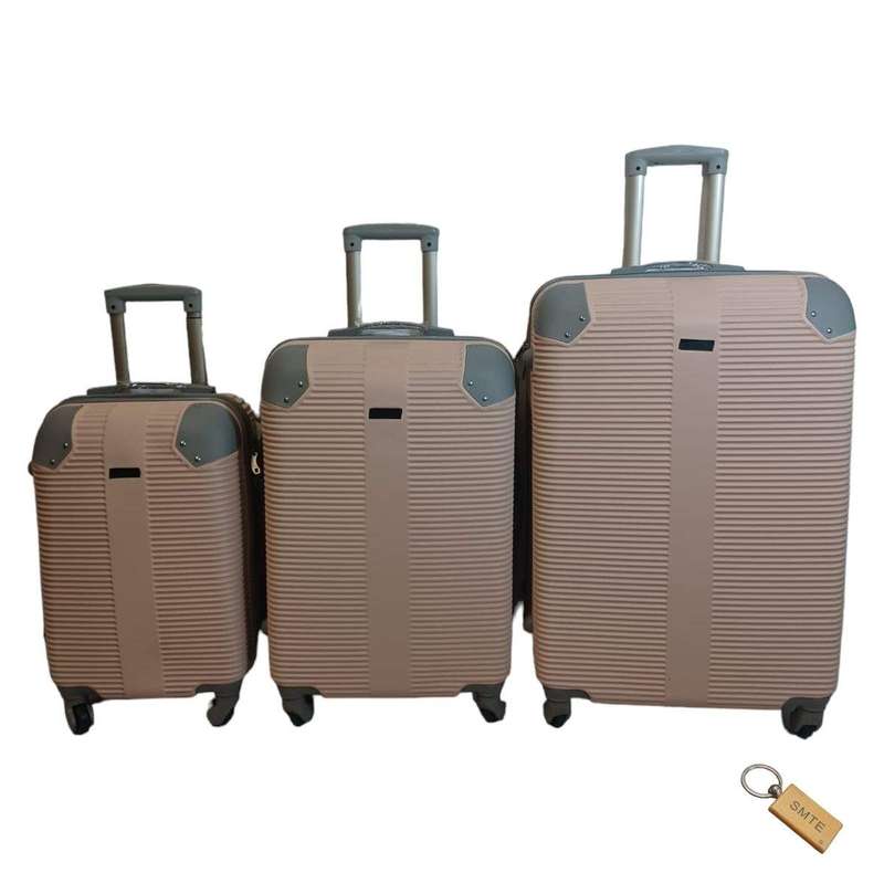 SMTE Elegant Travel Essentials: 3-Piece Powder Pink Luggage Set+Smte Keyring with keychain