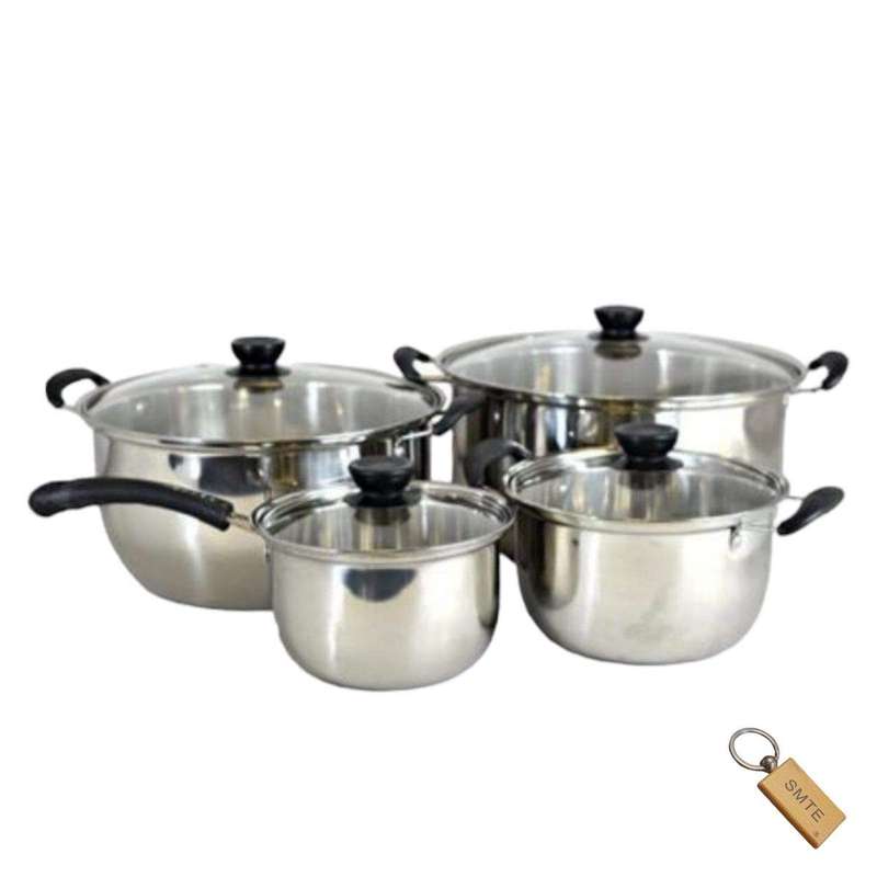 SMTE Crystal Clear Culinary: 4-Piece Glass Pot Set+Smte keyring with keychain