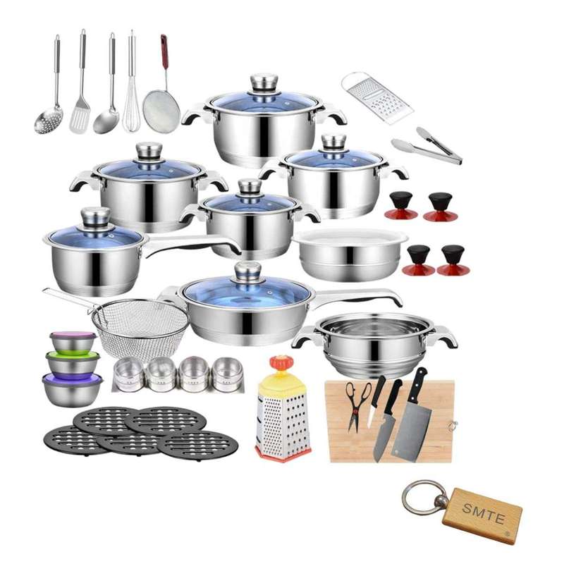 SMTE Ultimate 50-Piece Stainless Steel Cookware Set + SMTE Keyring with keychain