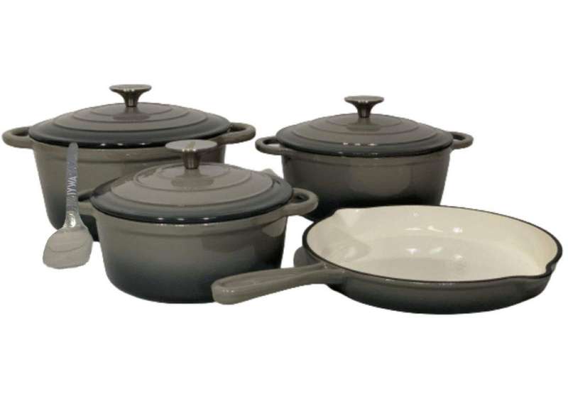 SMTE Quality Cast Iron Cookware Set & Complementary IYWA Serving Spoon - Dark Grey with keychain
