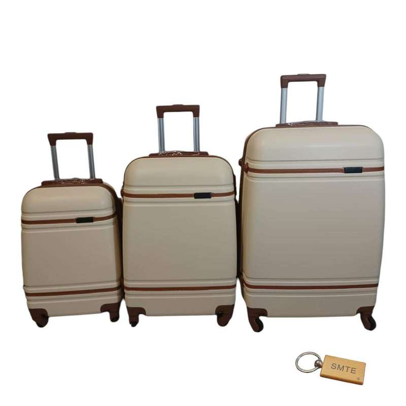 SMTE 3 Piece Premium Bullet Luggage Collection - Cream with keychain
