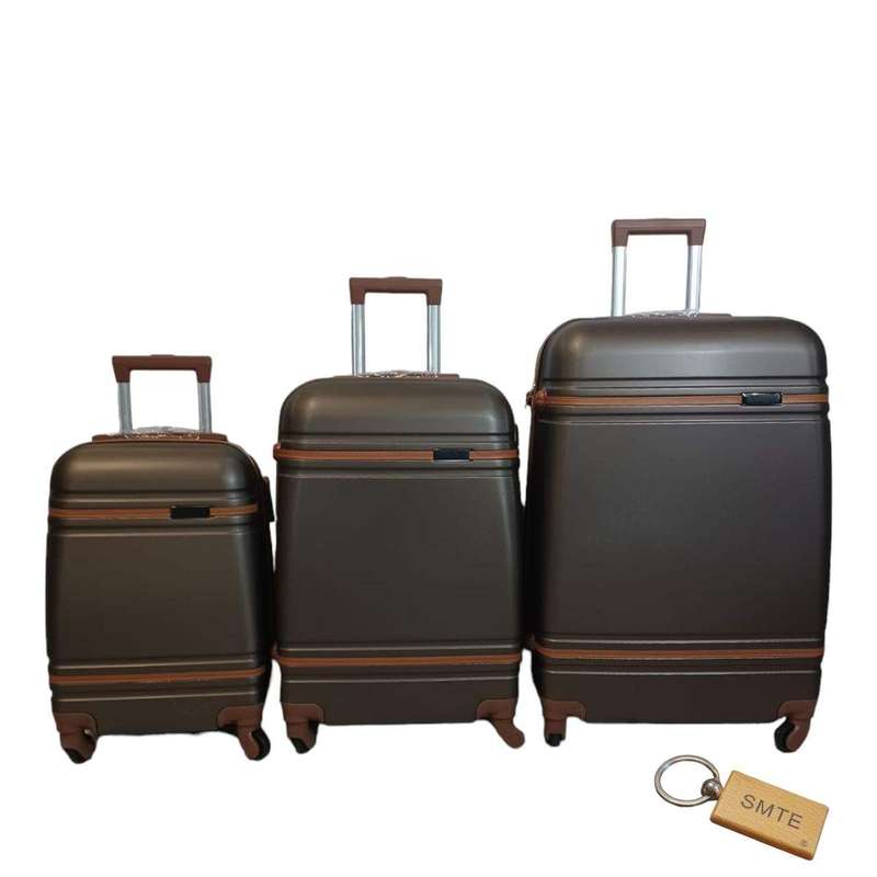 SMTE 3 Piece Premium Bullet Luggage Collection - Dark brown with keychain