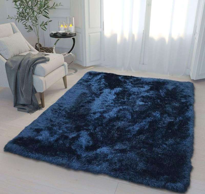 SMTE Large Premium Fluffy Carpet/Rug - Navy Blue - Heavy Duty with keychain