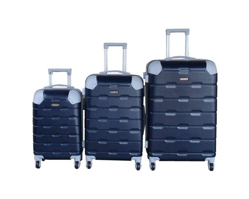 SMTE TOUGH ABS Spinner Wheels & Combination Lock Luggage Set - Navy - 3-Piece with keychain