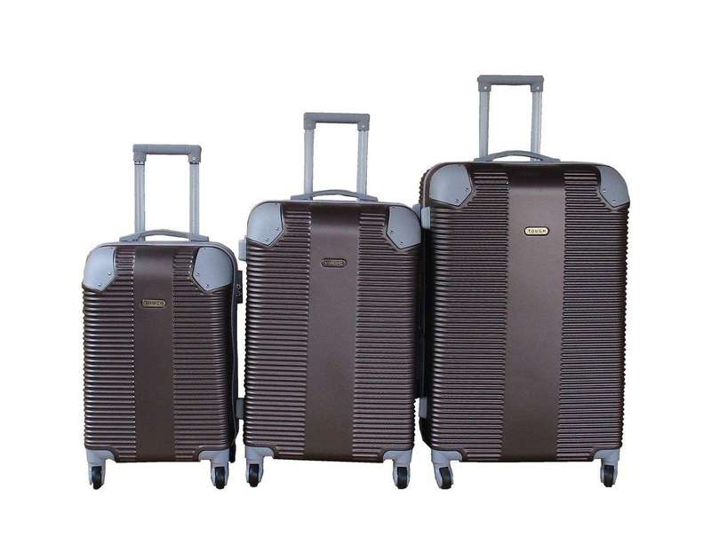 SMTE Travel 28-Inch Luggage Suitcase Bag Set - Stylish - 3-Piece - Brown with keychain