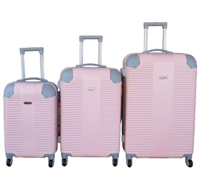 SMTE Travel 28-Inch Luggage Suitcase Bag Set - Stylish - 3-Piece - Light Pink with keychain