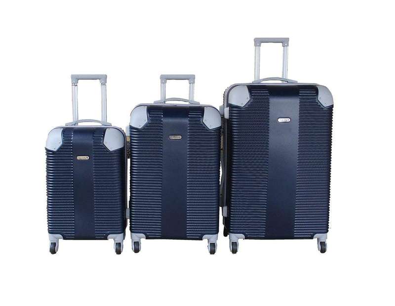 SMTE Travel 28-Inch Luggage Suitcase Bag Set - Stylish - 3-Piece - Navy with keychain