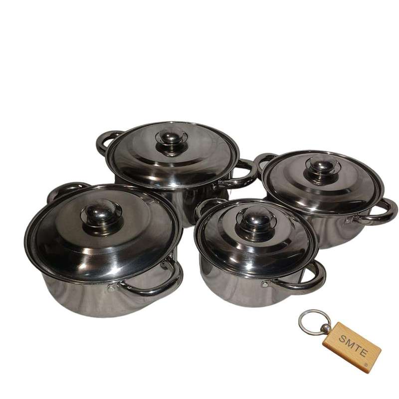 SMTE The 8-Piece Pot Set with Crystal-Clear Glass Lids and Keyring with keychain