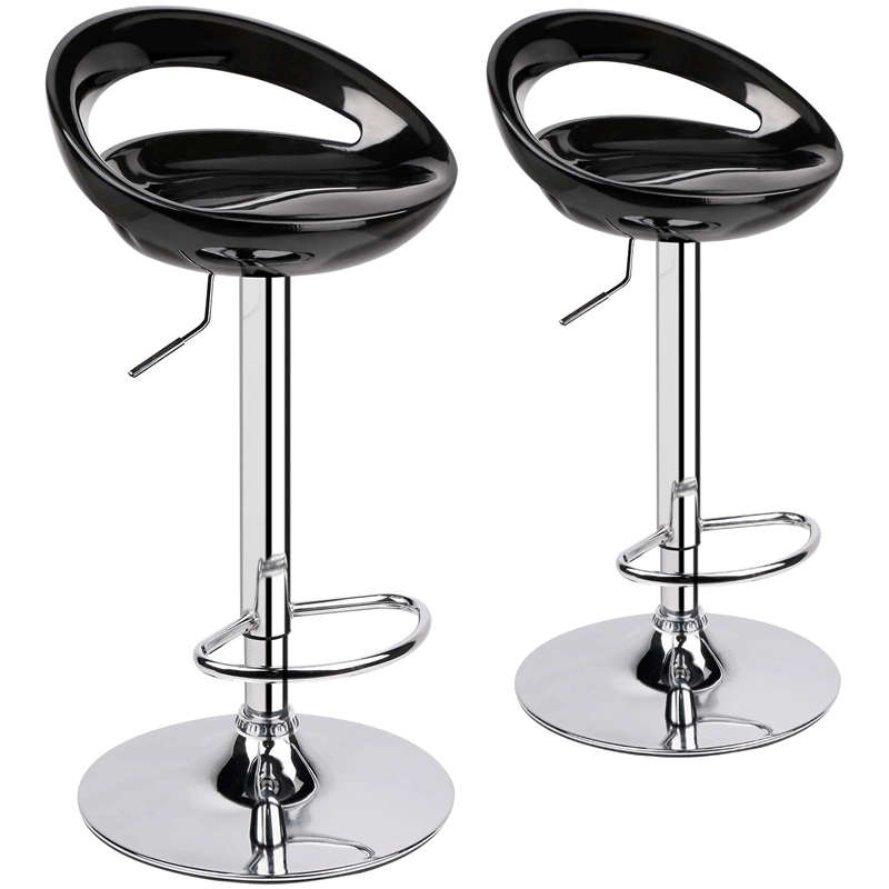 SMTE Crescent Shape Bar Stools 1237 - Set of 2 - Black with keychain