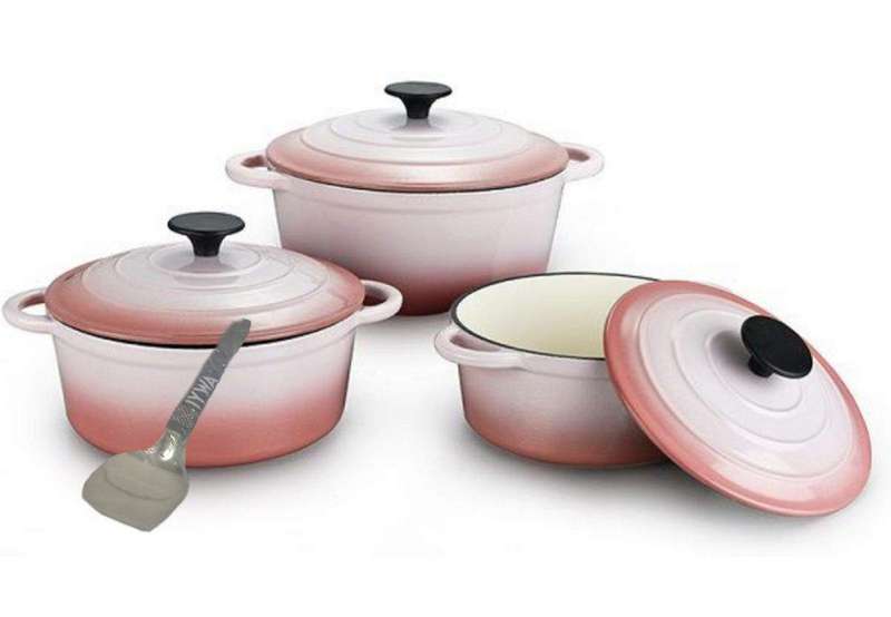 SMTE Quality Cast Iron Cookware Set & Complementary IYWA Serving Spoon - Berry with keychain