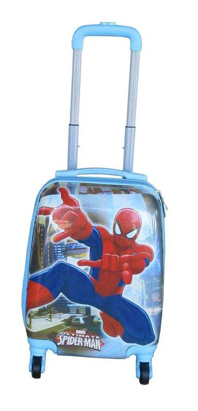 SMTE Kiddies Cartoon Hand Luggage Kids School Bag Suitcase for Children - Red/Blue with keychain