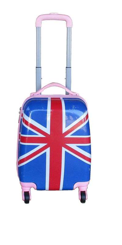 SMTE Kiddies Cartoon Hand Luggage Kids School Bag Suitcase for Children - Red/Blue/White with key...