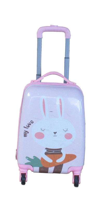 SMTE Kiddies Cartoon Hand Luggage Kids School Bag Suitcase for Children - White with keychain