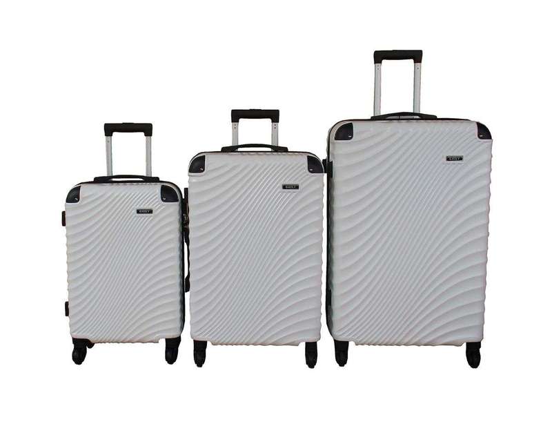 SMTE 3 Piece Travel 30-Inch Luggage Suitcase Bag Set - Stylish - White with keychain