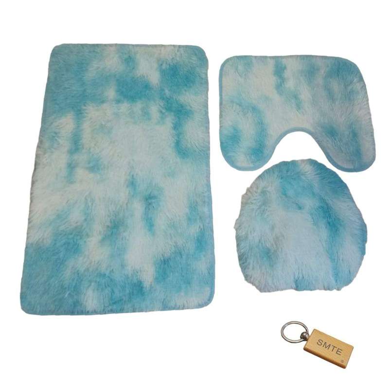 Smte-Sumptuous Comfort: Plush and Fluffy Toilet Seat Cover+Smte Keyring - Blue Mix with keychain
