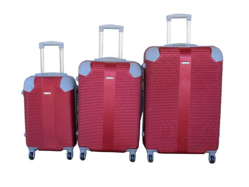 SMTE 3-Pcs ABS Luggage Set-Deep Red,Spinner Wheels , Durable Hard Shell with keychain